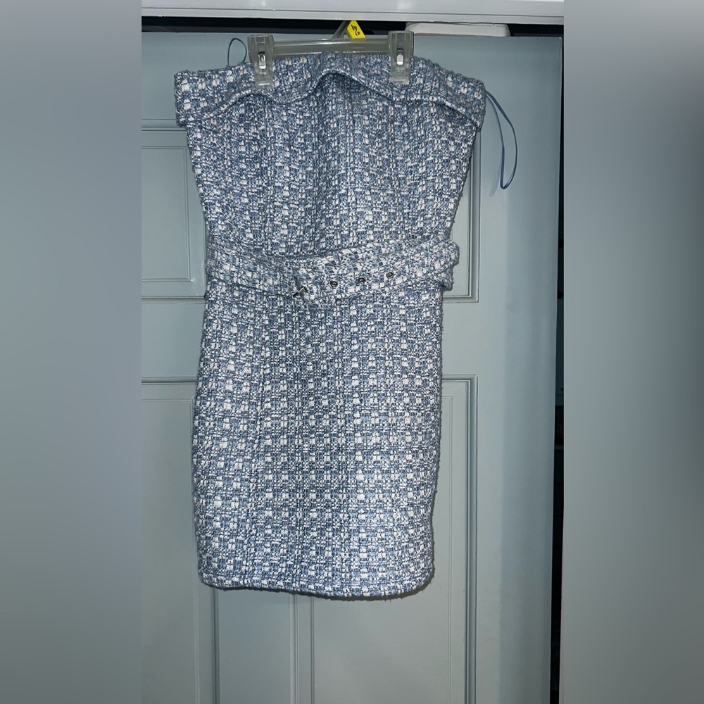 Day + Moon tweed strapless mini dress